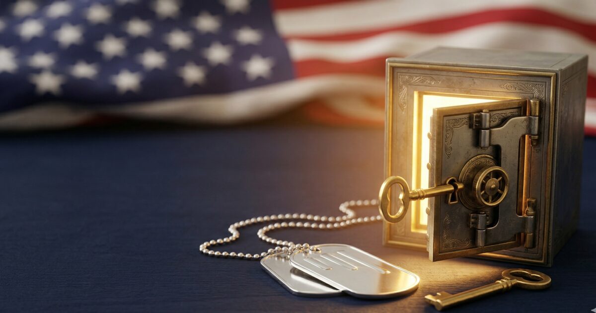 Military veteran reviewing government contract documents at a desk, representing the military to contractor pipeline